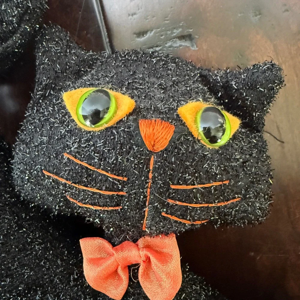 Vtg 2000 Kids of America Corp Halloween Black Cat Trio Sparkle Plush Decor 12